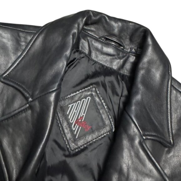 TIBOR LEATHER Black Luxury Designer Casual Vintage Y2K Jacket Womens Large - Picture 7 of 7